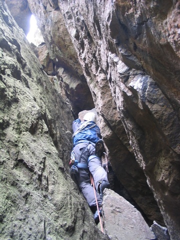 Rob leading up the chimney on the 3rd pitch