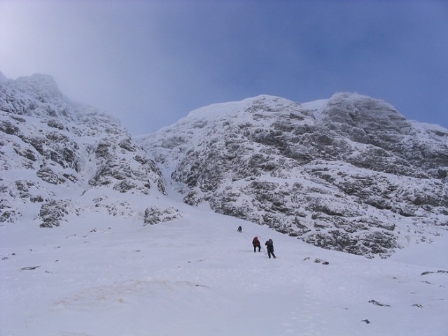 The forward party checking out their chosen gully