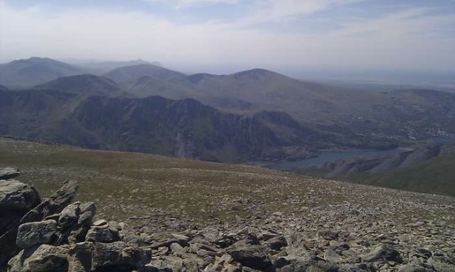 Looking west from Y Garn summit. Llyn Peris with Llanberis far right