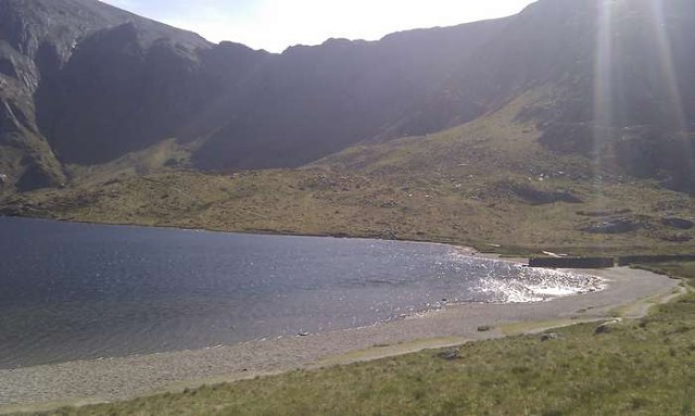The sunny western shore of Llyn Idwal